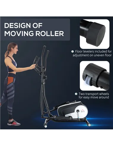 HOMCOM Elliptical Cross Trainer, Home Cardio Workout Machine with Eight Level Magnetic Resistance, LCD Monitor, Heart Rate Senso