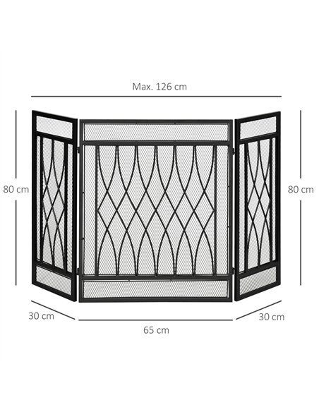 HOMCOM 126cm 3-Panel Metal Folding Fireplace Screen Heat Flame Protective Guard Child Pet Home Spark Barrier Surround w/ Mesh Pa