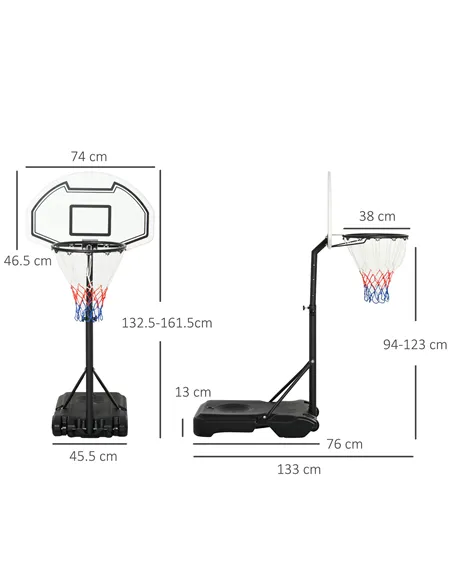 HOMCOM 94-123cm Adjustable Height Basketball Hoop and Stand