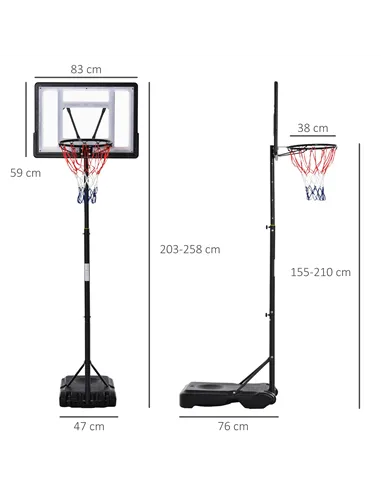 HOMCOM 1.55-2.1m Basketball Hoop and Stand w/ Fillable Base, Wheels