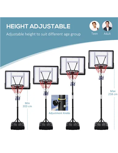 HOMCOM 1.55-2.1m Basketball Hoop and Stand w/ Fillable Base, Wheels