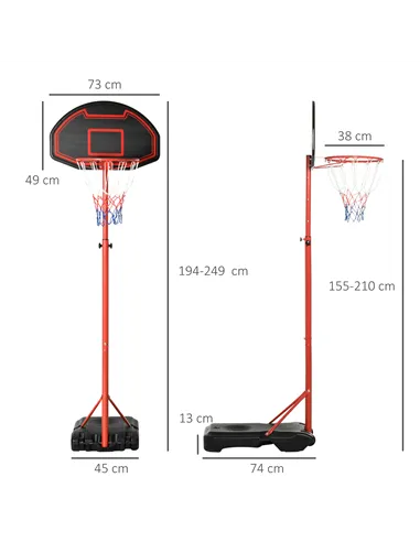 HOMCOM Basketball Hoop Outdoor, Portable Basketball Hoop and Stand with Weighted Base, Portable on Wheels, 1.55-2.1m, for Teens,
