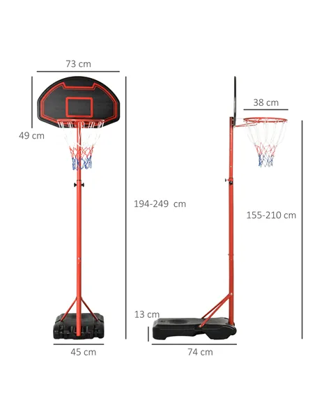 HOMCOM Basketball Hoop Outdoor, Portable Basketball Hoop and Stand with Weighted Base, Portable on Wheels, 1.55-2.1m, for Teens,