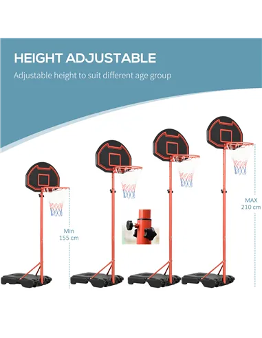 HOMCOM Basketball Hoop Outdoor, Portable Basketball Hoop and Stand with Weighted Base, Portable on Wheels, 1.55-2.1m, for Teens,