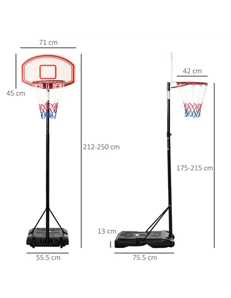 HOMCOM Portable Basketball Stand 175-215cm Adjustable Height Sturdy Rim Hoop w/ Large Wheels Stable Base Net Free Standing