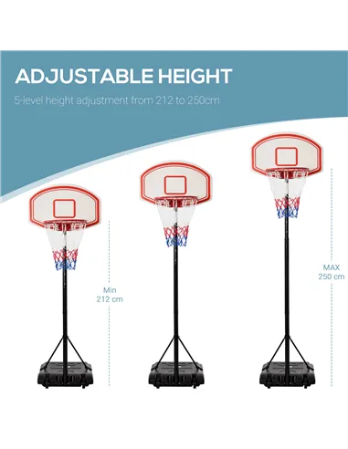 HOMCOM Portable Basketball Stand 175-215cm Adjustable Height Sturdy Rim Hoop w/ Large Wheels Stable Base Net Free Standing