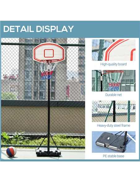 HOMCOM Portable Basketball Stand 175-215cm Adjustable Height Sturdy Rim Hoop w/ Large Wheels Stable Base Net Free Standing