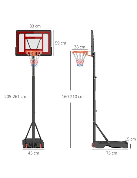 HOMCOM Portable Basketball Hoop Stand 160-210cm Adjustable Height Sturdy Rim Hoop w/ Large Wheels Stable Base & Net Free Standin