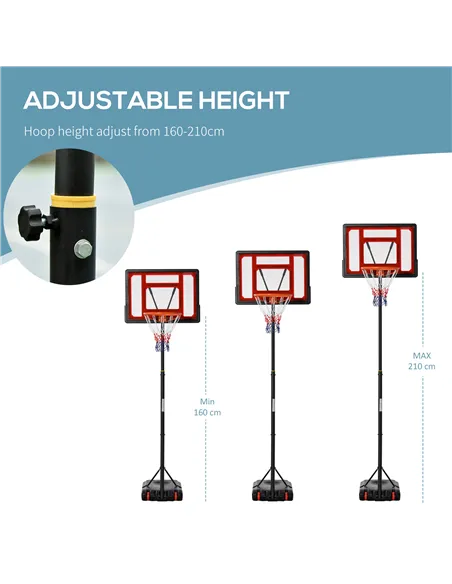 HOMCOM Portable Basketball Hoop Stand 160-210cm Adjustable Height Sturdy Rim Hoop w/ Large Wheels Stable Base & Net Free Standin