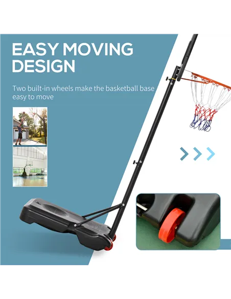 HOMCOM Portable Basketball Hoop Stand 160-210cm Adjustable Height Sturdy Rim Hoop w/ Large Wheels Stable Base & Net Free Standin