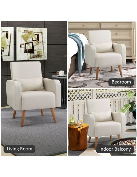 HOMCOM Accent Chair, Linen-Touch Armchair with Pillow, Upholstered Leisure Lounge Sofa for Living Room, Club Chair with Rubber W