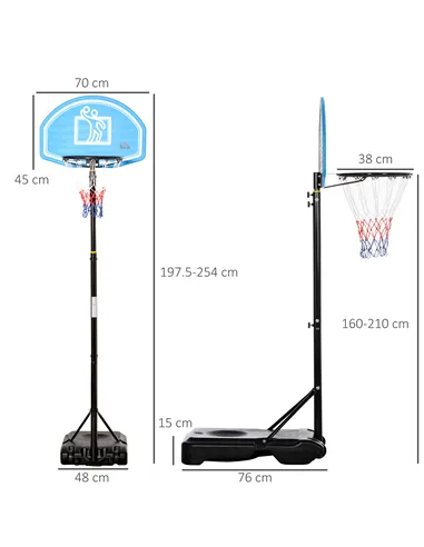 HOMCOM Adjustable Basketball Hoop and Stand, with Wheels and Weight Base, Blue