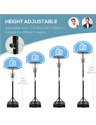 HOMCOM Adjustable Basketball Hoop and Stand, with Wheels and Weight Base, Blue