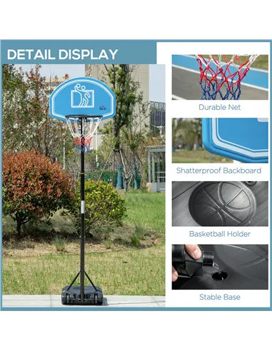 HOMCOM Adjustable Basketball Hoop and Stand, with Wheels and Weight Base, Blue