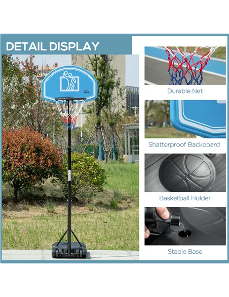 HOMCOM Adjustable Basketball Hoop and Stand, with Wheels and Weight Base, Blue