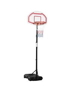 HOMCOM Basketball Hoop Stand Portable Adjustable Height 2.1-2.6m w/ Wheels, Sturdy Rim Stable Base, Red