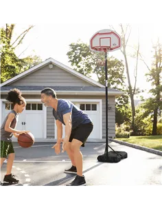 HOMCOM Basketball Hoop Stand Portable Adjustable Height 2.1-2.6m w/ Wheels, Sturdy Rim Stable Base, Red 2