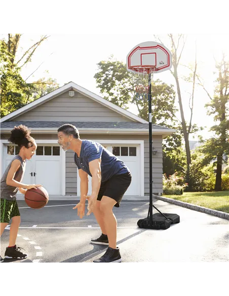 HOMCOM Basketball Hoop Stand Portable Adjustable Height 2.1-2.6m w/ Wheels, Sturdy Rim Stable Base, Red