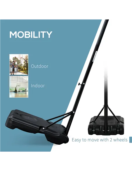 HOMCOM Basketball Hoop Stand Portable Adjustable Height 2.1-2.6m w/ Wheels, Sturdy Rim Stable Base, Red