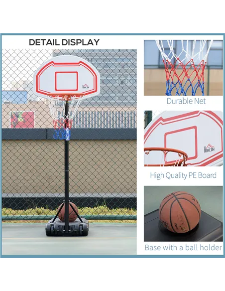 HOMCOM Basketball Hoop Stand Portable Adjustable Height 2.1-2.6m w/ Wheels, Sturdy Rim Stable Base, Red
