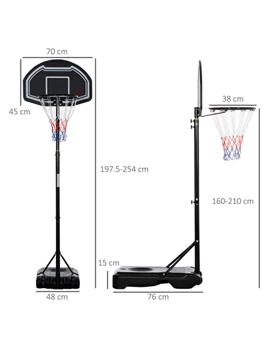 HOMCOM Adjustable Basketball Hoop and Stand, with Wheels and Weight Base Black