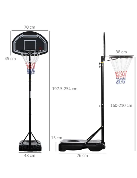 HOMCOM Adjustable Basketball Hoop and Stand, with Wheels and Weight Base Black