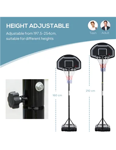 HOMCOM Adjustable Basketball Hoop and Stand, with Wheels and Weight Base Black