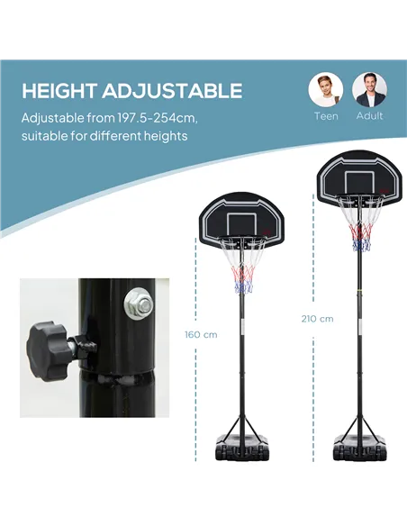 HOMCOM Adjustable Basketball Hoop and Stand, with Wheels and Weight Base Black