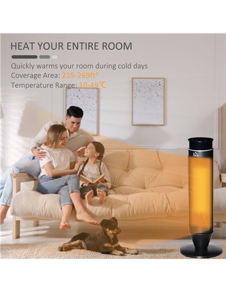 HOMCOM 21 Inch Space Heater, 1000W/2000W Ceramic Electric Heater and Fan, Overheating & Tip-Over Protection, 8H Timer, 42° Oscil