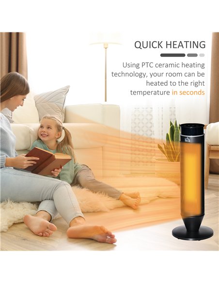 HOMCOM 21 Inch Space Heater, 1000W/2000W Ceramic Electric Heater and Fan, Overheating & Tip-Over Protection, 8H Timer, 42° Oscil