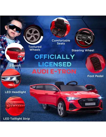 HOMCOM Audi E-tron Licensed 12V Kids' Electric Ride on, Electric Car for Kids, with Parental Remote, Music Lights MP3, Suspensio