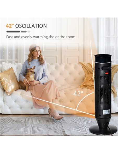 HOMCOM 21 Inch Space Heater, 1000W/2000W Ceramic Electric Heater and Fan, Overheating & Tip-Over Protection, 8H Timer, 42° Oscil