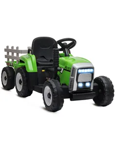 HOMCOM Ride On Tractor, Battery Powered Electric Car, with Detachable Trailer, Remote Control, Music - Green