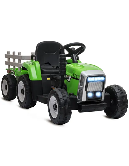 HOMCOM Ride On Tractor, Battery Powered Electric Car, with Detachable Trailer, Remote Control, Music - Green