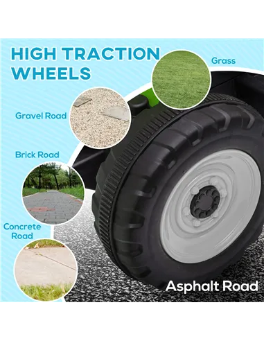 HOMCOM Ride On Tractor, Battery Powered Electric Car, with Detachable Trailer, Remote Control, Music - Green