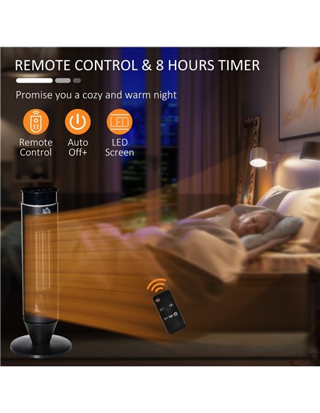 HOMCOM 21 Inch Space Heater, 1000W/2000W Ceramic Electric Heater and Fan, Overheating & Tip-Over Protection, 8H Timer, 42° Oscil