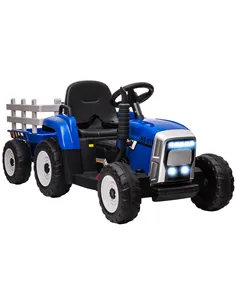HOMCOM Ride On Tractor, Battery Powered Electric Car, with Detachable Trailer, Remote Control, Music - Blue