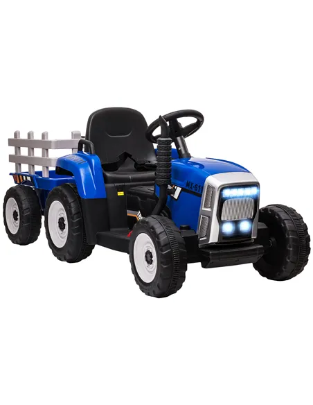 HOMCOM Ride On Tractor, Battery Powered Electric Car, with Detachable Trailer, Remote Control, Music - Blue