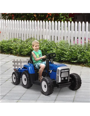 HOMCOM Ride On Tractor, Battery Powered Electric Car, with Detachable Trailer, Remote Control, Music - Blue