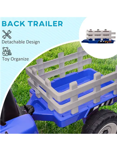 HOMCOM Ride On Tractor, Battery Powered Electric Car, with Detachable Trailer, Remote Control, Music - Blue