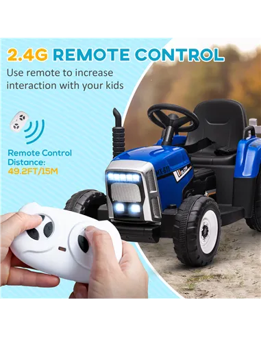 HOMCOM Ride On Tractor, Battery Powered Electric Car, with Detachable Trailer, Remote Control, Music - Blue