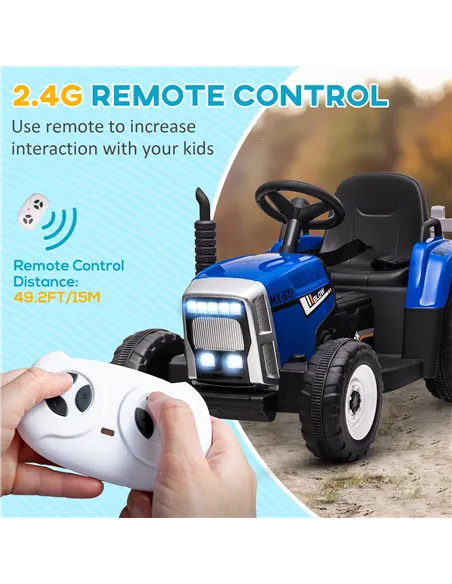 HOMCOM Ride On Tractor, Battery Powered Electric Car, with Detachable Trailer, Remote Control, Music - Blue