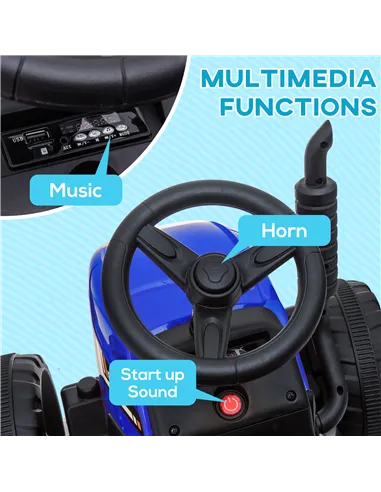 HOMCOM Ride On Tractor, Battery Powered Electric Car, with Detachable Trailer, Remote Control, Music - Blue