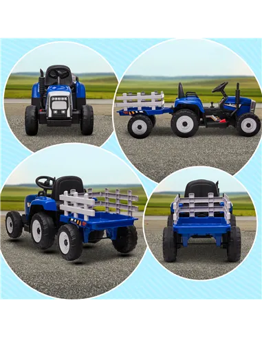 HOMCOM Ride On Tractor, Battery Powered Electric Car, with Detachable Trailer, Remote Control, Music - Blue