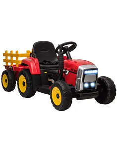HOMCOM Ride On Tractor, Battery Powered Electric Car, with Detachable Trailer, Remote Control, Music - Red