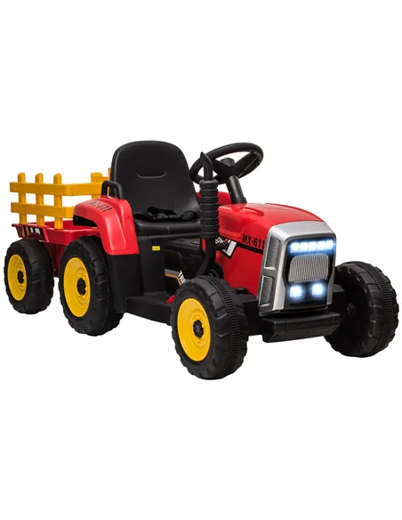 HOMCOM Ride On Tractor, Battery Powered Electric Car, with Detachable Trailer, Remote Control, Music - Red