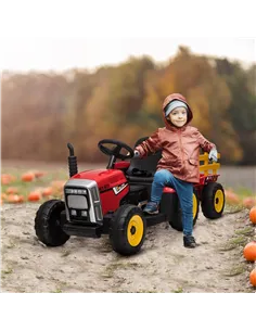 HOMCOM Ride On Tractor, Battery Powered Electric Car, with Detachable Trailer, Remote Control, Music - Red 2