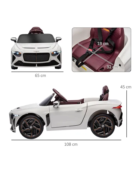 HOMCOM Bentley Bacalar Licensed 12V Kids Electric Car, with Remote Control, White