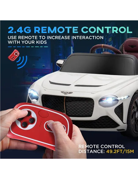 HOMCOM Bentley Bacalar Licensed 12V Kids Electric Car, with Remote Control, White