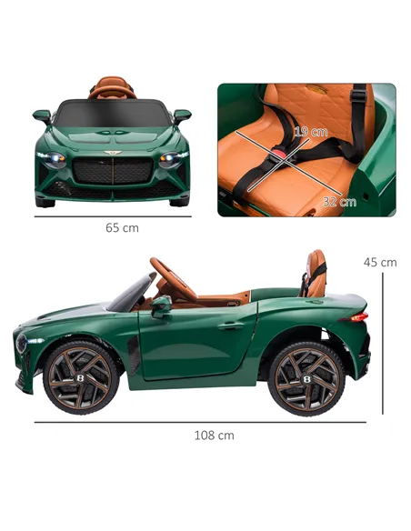 HOMCOM Bentley Bacalar Licensed 12V Kids Electric Car, with Remote Control, Horn, Lights, Music, Suspension Wheels, Green